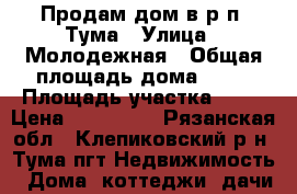 Продам дом в р.п. Тума › Улица ­ Молодежная › Общая площадь дома ­ 50 › Площадь участка ­ 10 › Цена ­ 750 000 - Рязанская обл., Клепиковский р-н, Тума пгт Недвижимость » Дома, коттеджи, дачи продажа   